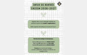 Reprise tennistique 2026-2027