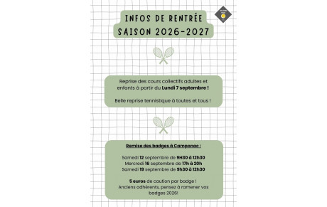 Reprise tennistique 2026-2027
